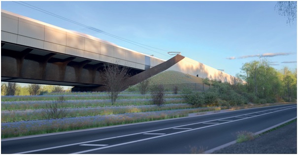 Small Dean Viaduct and South Embankment barriers viewed from the A413