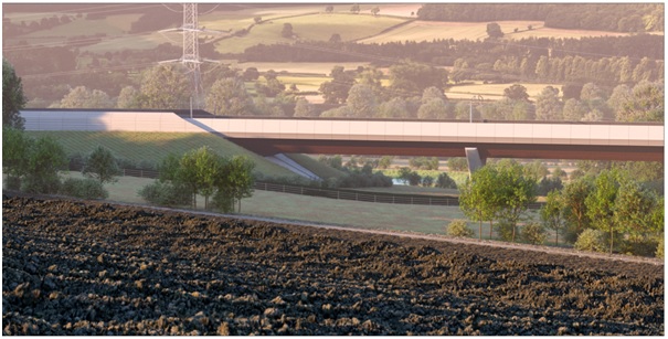 Wendover Dean Viaduct and South Embankment barriers viewed from the east